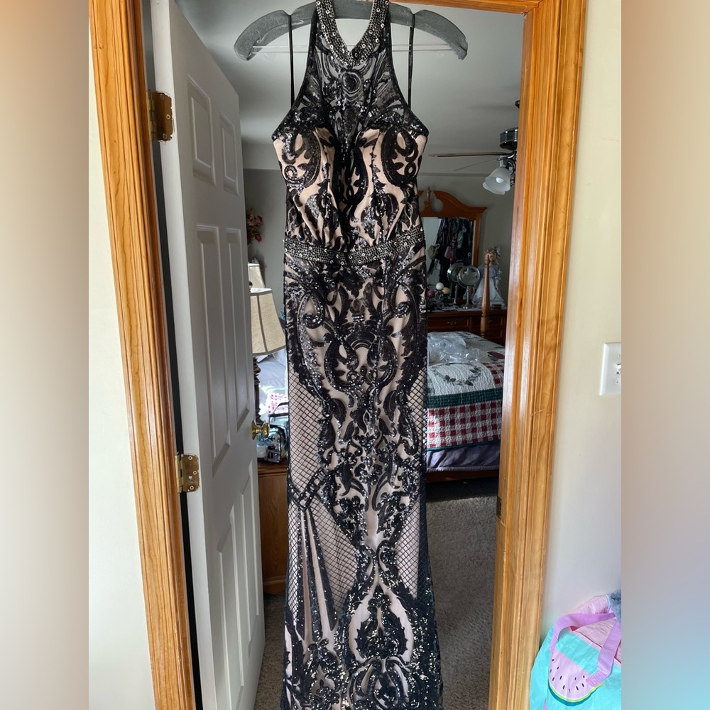 Stunning Black Halter Tiffany Gown